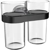 Emco round C Doppelglashalter mit Kunststoffbecher, 432513300, Farbe: Schwarz