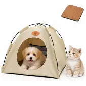 Yiwu Dylan Haustierzelt für Katzen & Hunde inkl. Kühlmatte, Atmungsaktiv, Waschbar, Beige