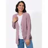 Witt Strickjacke "Strickjacke Longstrickjacke mit feiner Rippstruktur", Damen, Gr. 48, mauve, Sportlich, V-Ausschnitt, Strickjacken Strickjacke