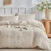 Sonstiges Bettwäsche-Set 200x220cm Beige Getuftet mit Schleifen 1 Bettbezug + 2 Kissenbezüge