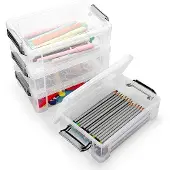 OEM Stapelbare transparente Schreibtischboxen, 4er Pack, Grau, 19x12x6 cm