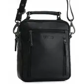 Bellugio Herren Crossbody-Tasche aus Leder, Schwarz
