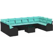 vidaXL Gartensofa-set 11 stk. Schwarz und Türkis Poly-Rattan