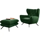 KAWOLA Sessel CHARME Hochlehnsessel Cord smaragd mit Hockerbank