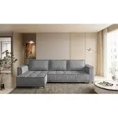 Fun-Möbel Ecksofa Schlafsofa Sofa JUNA Stoff Terra Grau Ottomane Links