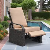 Sonstiges Terrassenliege Klappstuhl Rattanoptik Braun Khaki Kissen