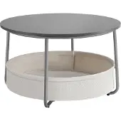 Vasagle Couchtisch rund, Beistelltisch mit Stauraum, Wohnzimmertisch mit Korb aus Stoff