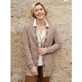 Witt Strickjacke "Strickjacke Longstrickjacke mit kontrastfarbigen Details", Damen, Gr. 54, beige (sesam), Sportlich, V-Ausschnitt, Strickjacken Strickjacke