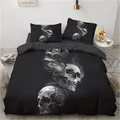 OEM Gothic-Bettwäsche, 4-teilig, Reißverschluss, 135x200cm, 80x80cm, Totenkopfmuster