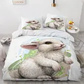 Sonstiges Bettwäsche-Set Kaninchen 155x220 cm 3-teilig Mikrofaser mit Reißverschluss 3D Motiv