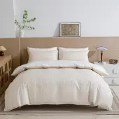 Merkloos Omgoods – s, beige gestreiftes Satinsatin-Bettwäsche-Set, 220 x 240 cm