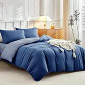 Sonstiges 4-teiliges Bettwäsche-Set King-Size Dunkelblau Mikrofaser mit Spannbettlaken 40cm Tiefe