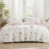 Sonstiges Bettwäsche-Set 200x220 cm Baumwolle Rosa Blumenmuster 3-teilig mit Reißverschluss