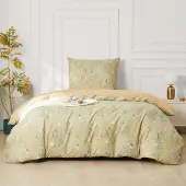 Sonstiges Bettwäsche Set 155x220 cm Baumwolle Grün Blumen 2-teilig mit Reißverschluss