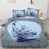 Sonstiges Bettwäsche-Set Wolf 155x220 cm 3-teilig Mikrofaser 3D Motiv mit Reißverschluss