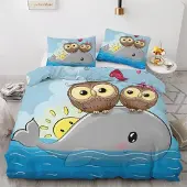 Sonstiges Bettwäsche-Set 4-teilig 135x200 cm Mikrofaser Eule 3D Motiv mit Reißverschluss