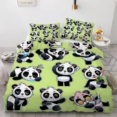 Sonstiges Bettwäsche-Set 155x220 cm 3-teilig Mikrofaser Panda Motiv mit Reißverschluss