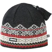 Kama Strickmütze (Bommel) A187 Merino - graphitgrau/weiss/rot - 1 Stück
