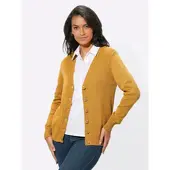 Witt Strickjacke "Strickjacke Strickjacke mit farblich abgestimmten Knöpfen", Damen, Gr. 50, gelb (maisgelb), Sportlich, gerade, V-Ausschnitt, Strickjacken Strickjacke