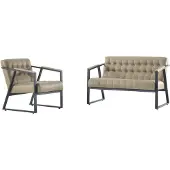 AEA Beige Chesterfield Sitzgarnitur Designer 2-Sitzer 2x Ledersessel