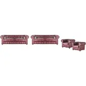 AEA Ledersofa Set 3-Sitzer Sessel Bordeaux Chesterfield Polster Sofa Leder 4tlg