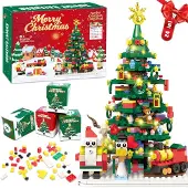 Generisch Adventskalender 2026, Weihnachtsbaum, Set aus Weihnachtsbausteinen - mit LED-Lichtern
