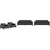 AEA Ledersofas Komplett-Set 3-Sitzer Sessel Schwarz Polster Kissen Modern