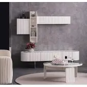 AEA Wohnwand Couchtisch Sideboard Wandregal Verspiegelt Wohnzimmer Set Weiß