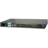 Planet Managed Metro Ethernet Switch 24-Port 100/1000Base-X SFP with 4-Port 10G SFP+ Base-T L2/L4, (AC+2 DC, DIDO), Managed, L3, Gigabit Ethernet (10/100/1000), Vollduplex, Rack-Einbau, 1U