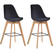CLP 2er Set Barhocker Metz Mit Samtbezug I Thekenhocker Mit Eichenholzgestell Und Fußstütze I Barstuhl Mit Lehne, Farbe: schwarz, Gestellfarbe: natur