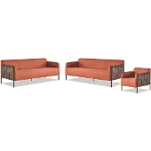 AEA Ledersofas-Set Modern Komplett Sofas 3-Sitzer Sessel Orange Edelstahl