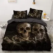 Sonstiges Bettwäsche Set Totenkopf Motiv 155x220cm + 2x 80x80cm Mikrofaser Reißverschluss