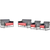 AEA Sofagarnituren Set Schwarz Rot Sofas 2-Sitzer Sessel Lehnsessel Leder
