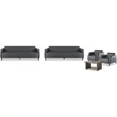 Xl Moebel Gmbh Komplett-Set Ledersofa Schwarz 3-Sitzer Sessel Couchtisch Holz Leder 4tlg.