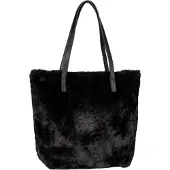 Tom Tailor Shopper DENIM "Arona Cosy", Damen, Gr. B/H/T: 43cm x 35,5cm x 15cm, schwarz, Textil, Fellimitat, Taschen Shopper, Damen Schultertasche, im Fellimitat-Look