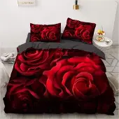 Sonstiges Bettwäsche-Set 200x220cm Rot Rosen Blüten Microfaser 2 Kissenbezüge 80x80cm