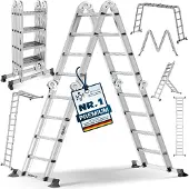 MASKO Leiter Aluminium 6in1 Mehrzweckleiter Anlegeleiter Steh- & Treppenleiter