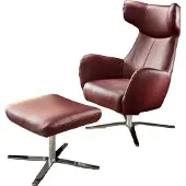 KAWOLA RANDY Drehsessel mit Wippfunktion und Hocker Leder rot