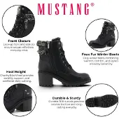 Mustang Winterstiefelette SHOES "Leila", Damen, Gr. 42, Warmfutter, schwarz, Lederimitat, Textil, Schuhe Winterstiefelette, Winterstiefel mit Kunstfellkragen und Blockabsatz