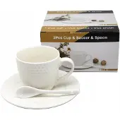 Queen Isabell Weiße Porzellantasse mit Untertasse und Löffel 210ml