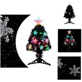 vidaXL Weihnachtsbaum mit LED-Schneeflocken Schwarz 64 cm Fiberoptik - Weihnachtsbäume