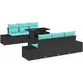 vidaXL Garten-Sofa-Set 7 stk. 6-Sitzanzahl Schwarz und Türkis