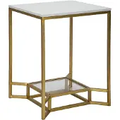 Mauro Ferretti Beistelltisch Double Marble 47x47x60 cm gold weiß