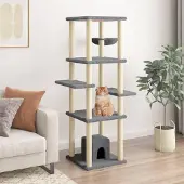 Merkloos Mehrfunktionale Katzenbaum mit Kratzstange und Häuschen, 154 cm