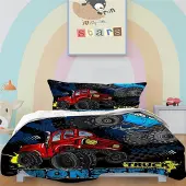 Sonstiges Bettwäsche-Set Kinder Monster-Truck 2-teilig 135x200 cm Blau Rot Mikrofaser