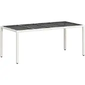 Merkloos Wit Polyrotan-Gartentisch mit Glasplatte
