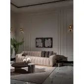 AEA Garnitur Wohnzimmer Dreisitzer Couchtische 4tlg Stoffsofa Beige Holz