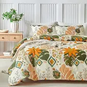 Sonstiges Bettwäsche-Set 200x200cm 3-teilig Mikrofaser Sonnenblumen Palmenblätter Gelb mit Reißverschluss