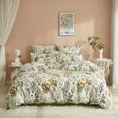Sonstiges Bettwäsche-Set 135x200 cm 2-teilig Blumen Weiß Grün Baumwolle Reißverschluss