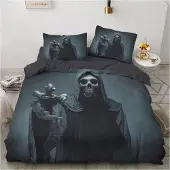 Sonstiges Bettwäsche Set 135x200cm + 80x80cm 3D Schädel Motiv mit Reißverschluss Mikrofaser